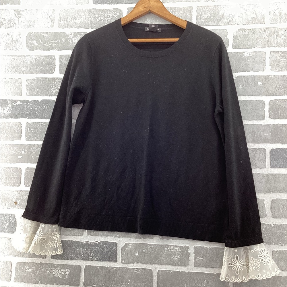 Club Monaco Black Sweater with lace cuffs size Large